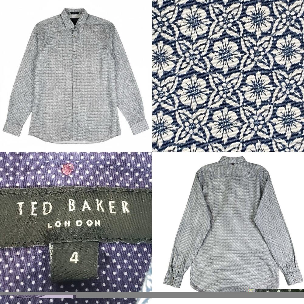 Ted Baker Mens Shirt Long Sleeve Floral 100% Cotton Button Up Size 4 US Medium